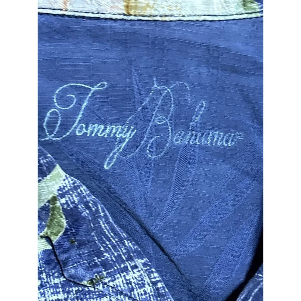 Tommy Bahama Blue Silk Hawaiian Floral Shirt Short Sleeve Button Up Beach Sz L - Picture 6 of 8
